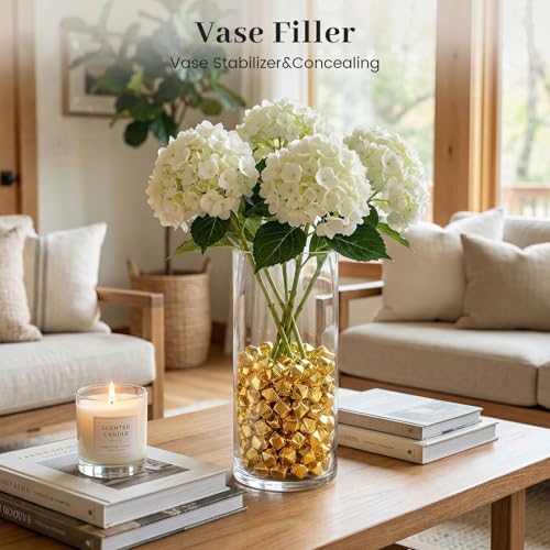 DomeStar 550PCS Gold Vase Fillers, Acrylic Fake Crushed Ice Fake Rocks Gold Nuggets Gems Plastic Diamonds for Vase Fillers Centerpiece Table Scatter Photography Props Display Decoration（0.4‘’ x 0.6‘’） - color: Gold