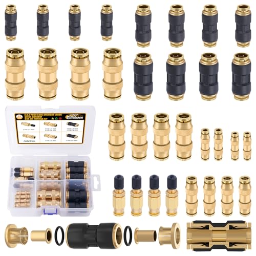 CheeMuii 32 PCS DOT Air Line Fittings Kit DOT Push Lock Air Fittings Brass and Plastic Quick Connect Straight Unions 1/8" 5/32" 1/4" 3/8" 1/2" 5/8" 3/4" Air Hose Fittings Assortment - color: Gold, size: 32 PCS