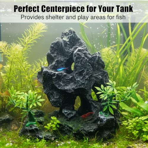 J-star Large Aquarium Rock Mountain Decor – Realistic Resin Landscape Ornament for Fish Tanks – Enhances Underwater Scenery, Easy to Clean, Safe for Fish - size: Large-1