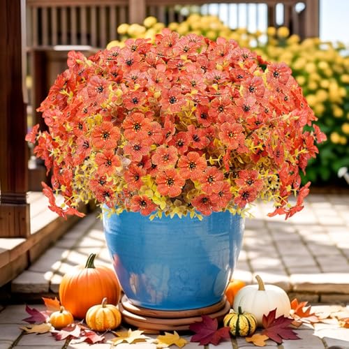 Artificial Flowers for Outdoor,Silk Flowers No Fade Fake Plastic Flowers Faux Plants for Outdoors Outside Front Porch Hanging Planter Window Box Garden Home Decoration,13 Pack Sunset Orange) - color: Sunset Orange, size: Artificial Flowers(13 Pcs)