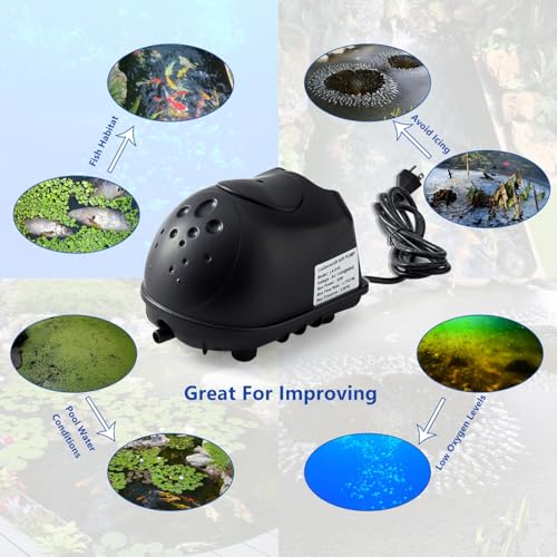 Luckerain Pond Aerator - 16000 Gallon Aerator for Outdoor Ponds, 2 Weighted Air Lines and 2 Submersible Diffusers, Black - size: 2 Diffusers / Up to 16000 Gallon