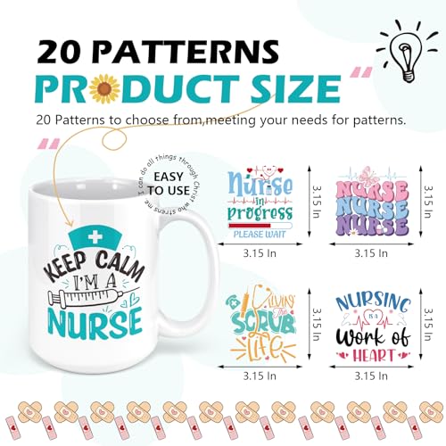 Nurse UV DTF Stickers - 20 Sheets Peace Love Nurse Uvdtf Cup Wraps for 16 20 oz Glass Water Bottle, Stethoscope Mask Waterproof Transfer Sticker Decals DIY Coffee Mug Journal Decor Gift for Nursing - style: Nurse
