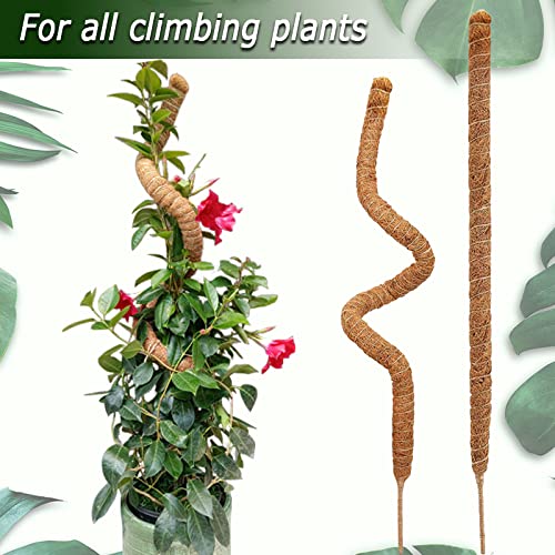 Soupiar 2-Pack 28" Bendable Moss Pole for Monstera, Rust-Free Aluminum Core Plant Support Stakes, Sturdy Stakes to Train & Grow Indoor Climbing Plants Upright (13.2ft Jute Rope Included) - color: 2 × 28 Inch