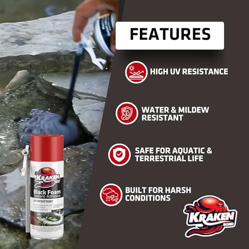 Kraken Bond Habitat Set Black Spray Waterfall Foam Sealant Straw Use 2x12 oz & Aquarium Silicone Sealant 2x10.1 fl oz – Vivarium, Terrarium, Fountain & Aquascape Background, Caulking Gun Not Included
