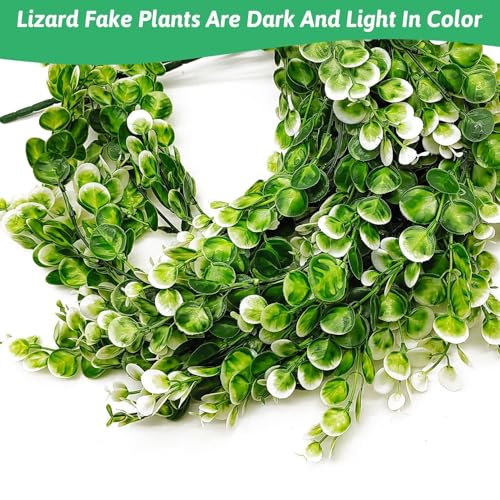 Hanging Fake Plants for Reptiles, 2 Pack Fake Reptile Plants for Reptiles Tank with Suction Cup, Reptile Plants Jungle Hanging Vines for Bearded Dragon Tank (Green and White)