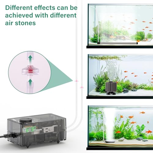 hygger See-Through Air Pump for Aquarium: Adjustable Oxygen Pump，Silent Powerful Aerator Pump 2.5W 2 Air Outlets Ultra Silent for Small Medium Fish Tank,Hydroponic Systerm, Household Commercial Use - size: 2.5W