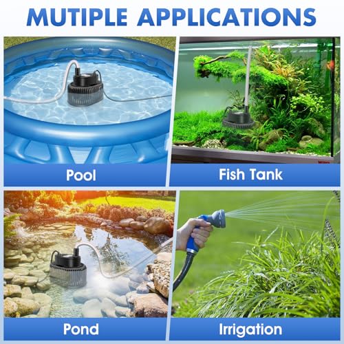 Pool Cover Pump Above Ground, Automatic Water Sensor, Sump Pump for Pool Draining, Pool Cover Water Removal 4 Adapters, 16ft Hose & 25ft Power Cord, 850 GPH (Black)