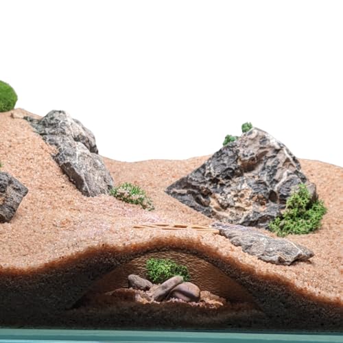 Aquarium & Terrarium Natural Viewing Cave | Fish & Reptiles | Gecko, Corydora, Pleco, Kuhli Loach Hide (Sand - Grid Entrance Design - for Shrimp, Isopods) - color: Sand - Grid Entrance Design - for Shrimp, Isopods