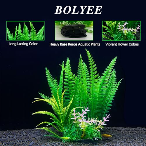 2 Pack Aquarium Decor Plastic Plants, Large Artificial Fish Tank Plant, Fish Tank Decorations for Betta Freshwater Fish Tank-7.1" Tall - size: Medium-2Packs