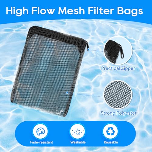 Aquarium Filter Media Bags for Aquarium with Zipper, Reusable Strong Polyester Fine Mesh Bag for Activated Carbon, Bio Filter Balls, Ceramic Rings, Filter Stones, Biospheres 8 Pack 7.8" x 5.9"
