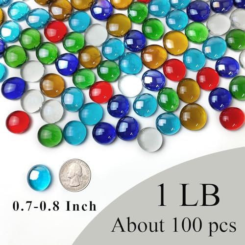 FANTIAN 1LB Flat Glass Pebbles for Vase, 100 Pcs Glass Gem Stones for Aquarium, Decorative Glass Rocks for Vase Filler Fish Tank Planter Crafts Birdbath and Valentines Day Decor - color: Multicolor, size: 1 Pound