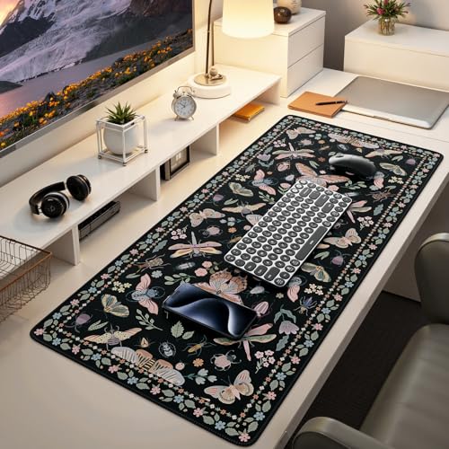 iCasso Black Large Mouse Pad, Desk Matt for Desktop, XXL Desk Mat for Keyboard and Mouse, Anti-Slip Big Mousepad Computer Mat with Stitched Edges(Insects) - color: Insect-black