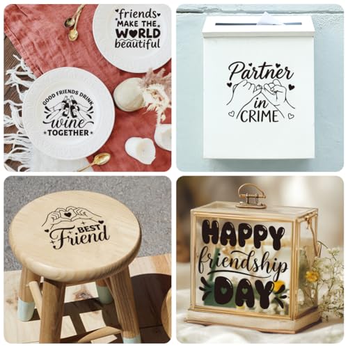 Peacoblue 18 Sheets Rub on Transfers for Crafts, Best Friends Quotes 3.6"x3.9" UV DTF Cup Wraps Waterproof Cold Transfers Stickers for Wood Glass Metal Cup Tumblers Mirrors Mugs Home Decor - style: Best Friends Quotes