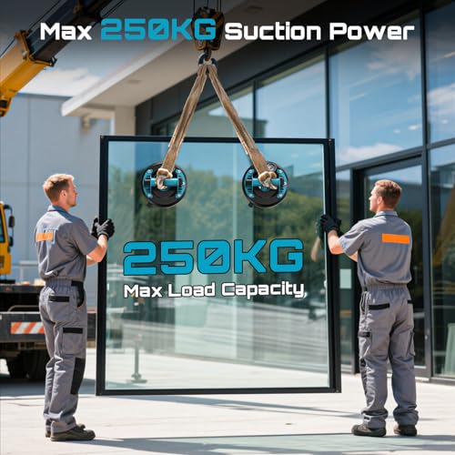 SEESII Suction Cups for Glass Lifting: 8" Tile Suction Cup Lifter with Pressure Gauge, 250KG Max Load, Heavy Duty Vacuum Lifter for Lifting Large Tile, Granite, Metal, Windows (2-Pack) - color: Ice Blue