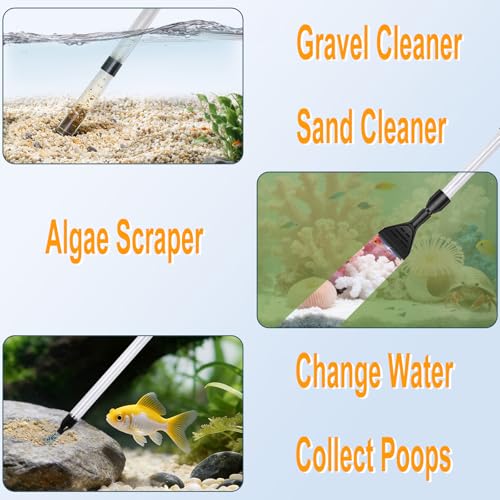 Carefree Fish Aquarium Gravel Cleaner 15~30In with 6Ft Water Hose Fish Tank Water Changer Sand Vacuum with Skimmer Net and Long Handle Sponge Brush Algae Scraper