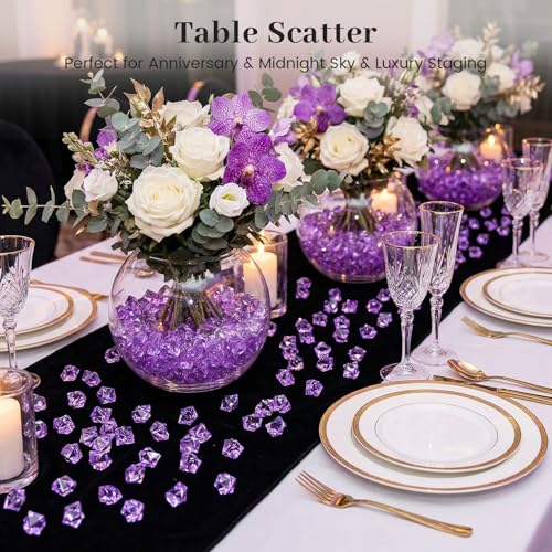 DomeStar 550PCS Purple Vase Fillers, Small Acrylic Fake Crushed Ice Rocks Purple Gems Crystals Diamonds for Table Centerpiece Lilac Lavender Theme Birthday Weeding Table Scatter (0.4 * 0.6) - color: Purple