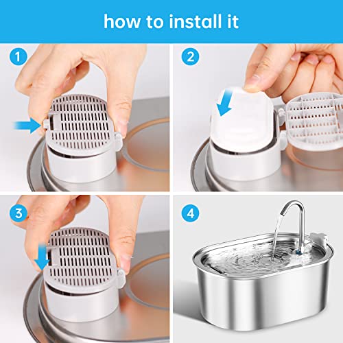 Cat Water Fountain Filters, 8 Pack Replacement Filters & Pre-Filter Sponges for 3.2L/108Oz & 2L/67oz Stainless Steel Pet Fountain, Carbon Filters for Automatic Cat Water Dispenser Water