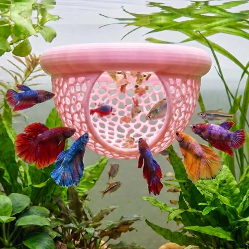 Floating Betta Shrimp Cave, Multi-Functional Aquarium Hammock for Hiding Feeding, Floating Betta Fish Skins with Feeding Ring, Tank Resting Spot for Small Fish Betta Shrimp (Pink) - color: Pink, size: Small