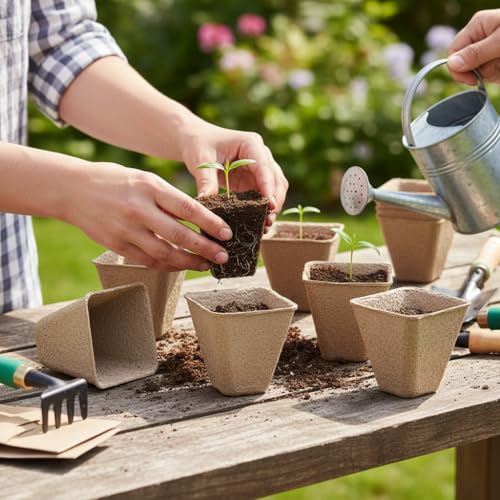 YESIACE 126 Packs Square Peat Pots, 3.15 Inch Seed Starting Pots with Drainage Holes Square Nursery Pot,Biodegradable Eco-Friendly Round Plant Seed Starter Peat Germination Seedling Trays - size: 3.15 inch Square