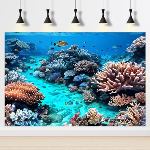 Undersea Aquarium Background Beautiful Coral and Fish Terrarium Backdrop Coral Reef Tropical Sea Hard Corals Fish Tank Background Underwater Plants Aquarium Poster Background Vinyl 24x12in - color: Brown, size: 24(W)x12(H)inches/ 60(W)*30cm(H)