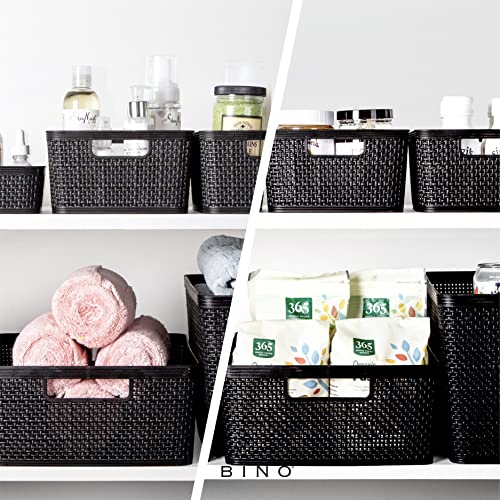 BINO | Woven Plastic Basket | Medium (Black), 4-Pack | THE JUTE COLLECTION | Home Organization, Space - Saving Storage, Stylish Design | Jute Basket | Plastic Storage Basket - color: Black, size: 4PK- M
