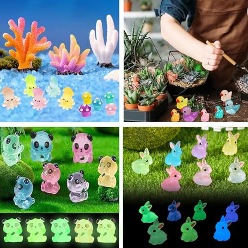 ROYFACC 120Pcs Luminous Mini Resin Animals Tiny Ducks Glow in The Dark Miniature Figures for Dollhouse Micro Garden Landscape Aquarium Decor, Gift for Kids Children