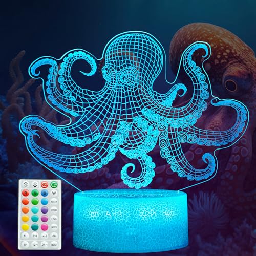 Octopus Night Light, 3D Illusion Night Light Lamp, Octopus Stuff with 16 Colors Changing, Timer, 4 Flash Modes and Dimmable, Kids Room Decoration, Xmas Gifts - color: Octopus