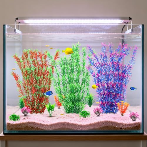 CousDUoBe 21 Inch Aquarium Plants Set Tall Fish Tank Plants – Realistic Artificial Fish Tank Decorations (1 Pcs Large Green Fish Tank Plants, 5 Pcs Small Plants) - color: Red-green
