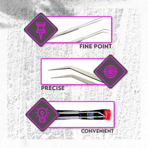 SE Stainless Steel 12-Inch Tweezers Set (2 PC.) - Straight and Angled Tips, Fine Point, Ideal for Crafts, Jewelry, Watch Repair - TW2-403