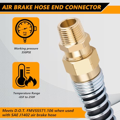Air Brake Fittings, Dazakoot Brass DOT 3/8” Hose x 3/8” Male Air Hose End Connector with Spring Guard, Air Brake Hose Fittings Repair Kit, 8 Pack Air Brake Hose Fittings & 8 Pack 3/8” Sleeve Tubes - size: 3/8" Hose X 3/8" Male, style: 16PCS KIT