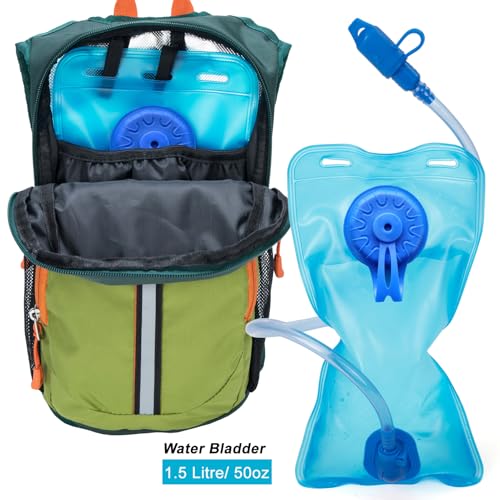 Ivygreen Kids Hydration Backpack, Hiking Backpack for Boys or Girls with 1.5L Water Bladder - color: Army Green, size: Medium