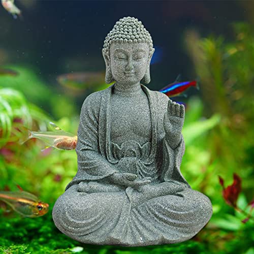 livelyfish Fish Tank Buddha Statue Handmade Japanese Aquarium Decoration Heavy-Duty Peace Hand Meditation Buda Sculpture for Aquarium Fish Tank Home Decor, Large-B - size: B