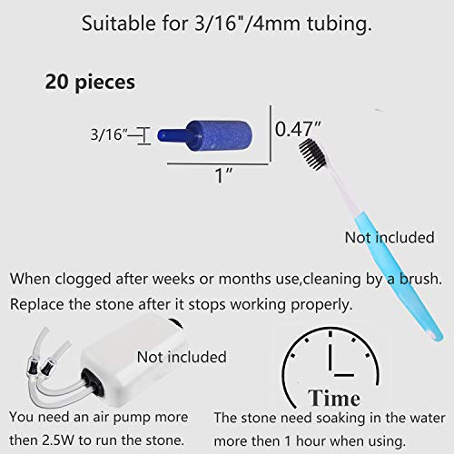 Aeration Stones Air Stones Bubble Diffuser Fit for Aquarium Fish Tank Hydroponics, 20 Pieces, 0.47" By 1", Blue