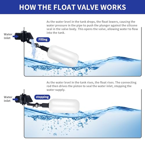 2-Pack Adjustable Arm Float Ball Valve for Automatic Water Level Control in Livestock Water Troughs, Aquariums, Hydroponics, and Reservoirs, 1/2 Inch NPT Thread