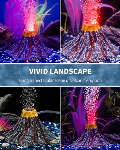 Uniclife Aquarium Volcano Ornament Kit with Air Stone Bubbler Fish Tank Decorations - color: Yellow