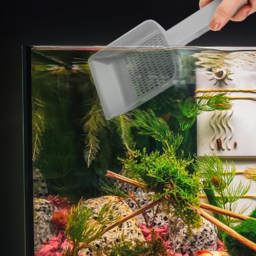 Amosfun Fish Tank Sediment Scooper and Gravel Cleaning Shovel with Drainage Holes Portable Handheld Aquarium Sand Scoop for Small Fish Tanks Multifunctional Aquarium Gravel Tool
