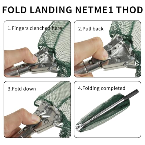 Yeahmart Fishing Landing Net with Telescopic Aluminum Handle Pole, Collapsible Nylon Mesh Minnow Fish Net for Saltwater & Freshwater, Portable Fishing Gear for Kids, Men, Women, Extends 21-75 Inches - style: 61.4" Full Length (4 Sectional Handle-triangle)
