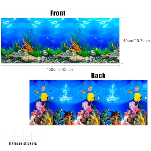 Lainrrew Aquarium Background Poster HD, Dual-Sided Water Plants & Fish Tank Landscape, 16"x40", Vivid Marine Life, Waterproof Scenery, Easy to Install, Durable Tank Decor (Type 1) - color: Type 1