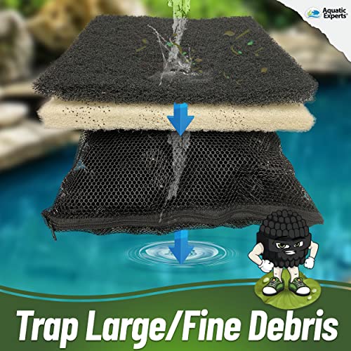 Aquatic Experts Koi Pond Filter Pad Bundle with Bio Balls – White Fine 12" x 72" + Black Coarse 12" x 72" Pads & 300 Count Bio Balls, Reusable Pond Filter Media - size: Pond Bundle – Pads + Bio Balls