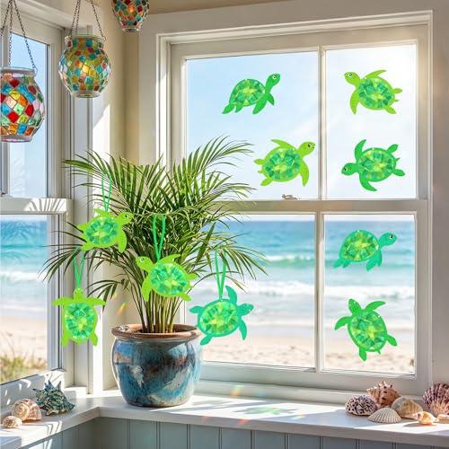 Renbuzhu 48PCS Summer Crafts: Paper Sea Turtle Suncatchers DIY Kits, Ocean Beach Party Favors Window Stained Glass Effect Art Supplies Decorations - style: sea turtle