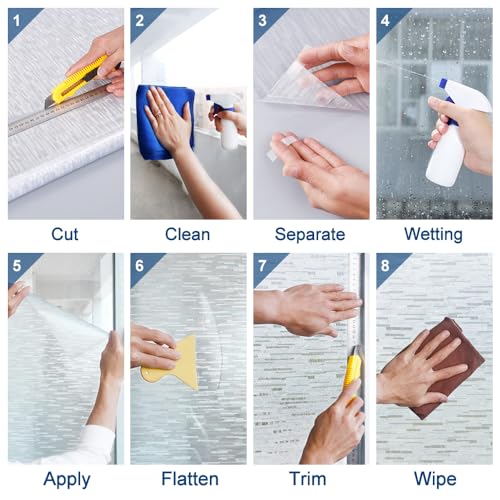 rabbitgoo Window Privacy Film, No Glue Frosted Glass Film, Static Cling UV Blocking Non Adhesive Reusable Heat Control Window Vinyl Clings for Home, Office, Frosted Silk, 17.5 x 118.1 Inches - color: Frosted Silk, size: 17.5" x 118.1"