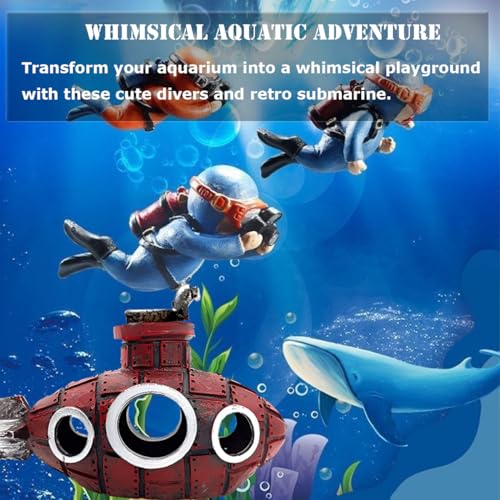 4 Pcs Fun and Vibrant Fish Tank Decorations - Cute Floating Diver and Retro Submarine Set - Perfect Aquarium Accessories for Betta Fish and Floating Aquarium Decor (Style-01) - color: Style-01