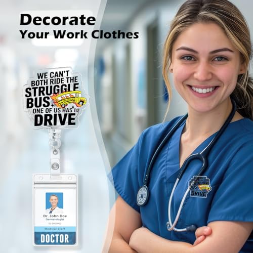 Funny Nurse Badge Reel, Hop in Bestie Healthcare Badge Reels Nursing Struggle Bus ID Card Holder with Clip for Nurses Medical Assistant Doctor RN Pediatric Gifts - color: Bestie