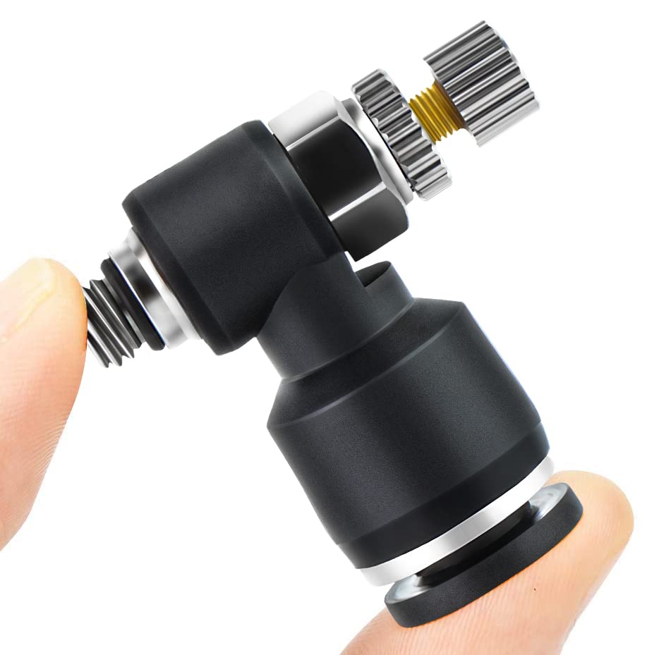 TAILONZ PNEUMATIC 3 Pack SL6-M5 Push to Connect Air Line Fitting Air Flow Control Valve 6MM od M5 Npt Elbow 90 Degree Air Speed Control Valve Fitting - size: 6mm OD M5
