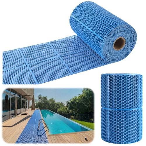 Tondiamo Pool Mat Non Slip Drainage Mats Swimming Pool Floor Deck Mats Rugs PVC Splash Mesh Hollow Doormat Roll for Outdoor Indoor Patio Restaurant Garage Kitchen Bathroom Safety(1 x 30 ft,Blue) - color: Blue, size: 1 x 30 ft