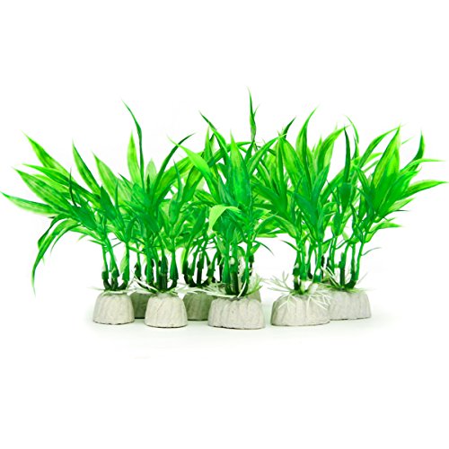 10 Pack Artificial Aquarium Plants, Small Size 4 inch Approximate Height Fish Tank Decorations Home Décor Plastic Green
