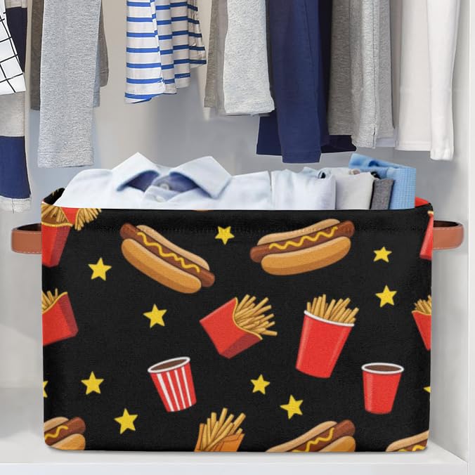 Storage Basket Hot Dog Fries Storage Bins with Handles Polyester Storage Boxes Collapsible Nursery Baskets for Bathroom Living Room,1 Pack - size: 1 Pack