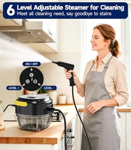 Handheld Steam Cleaner, 1.7L Tank, 6-Level Adjustable,15s Heat-Up Portable Steamer for Cleaning, 1500W High Pressure Steamer, 15Pcs Accessories Steam Cleaner for Home Kitchen Grease Car Detailing