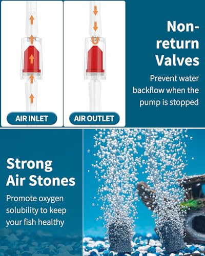 Pawfly Aquarium Air Pump 60 GPH Oxygen Pump for 20 to 60 Gallon Fish Tanks Buckets Quiet Aerator Pump Kit with Airline Tubing Control Lever Valve Air Stones and Check Valves - style: With Airline Tubing Control