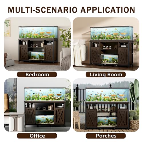 55-90 Gallon Fish Tank Stand with Power Outlets, Aquarium Stand with Cabinet, Heavy Duty Reptile Tank Turtle Terrariums Table for Fish Tank Accessories Storage, 49.2" L x 18.9" W, 1000LBS Capacity